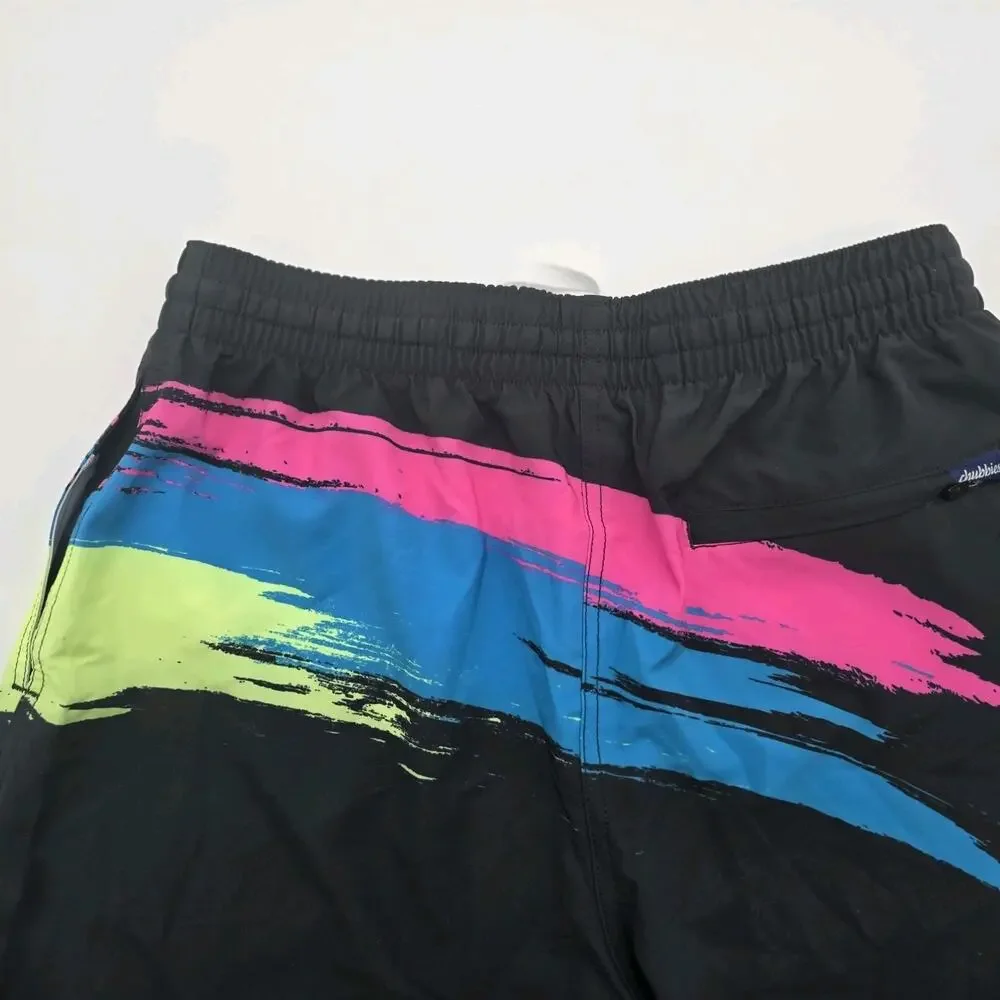 Chubbies Swim Trunks Mens Medium 5.5 Inch Black Retro Colours Shorts Brief Mesh